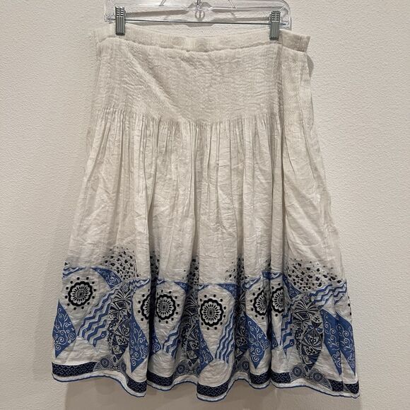 coldwater creek womens Sz L skirt blue lined a line midi Coastal Lagenlook Artsy - Picture 1 of 8